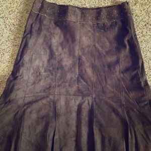 NWT CAbi brown  A-line suede skirt